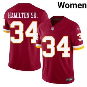WAS Commanders Antonio Hamilton Sr. #34 Women Authentic Football Embroidery Jersey - Burgundy Edition 74986306