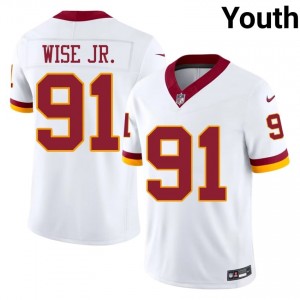 Deatrich Wise Jr. WAS #91 Youth Premium Football Stitched Jersey - White Edition 24376073