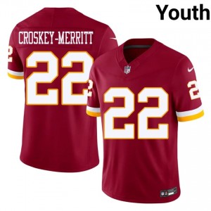 Commanders Jacory Croskey-Merritt #22 Youth Moisture Wicking Football Embroidery Jersey - Burgundy Edition 71519017