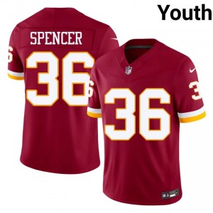 Commanders Malik Spencer #36 Youth Moisture Wicking Football Embroidery Jersey - Burgundy Edition 29674596