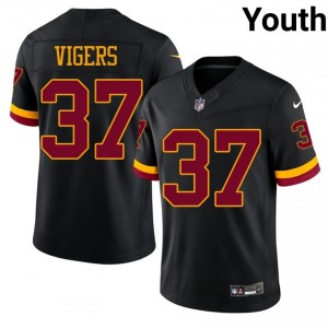 #37 Car'lin Vigers Commanders Youth Moisture Wicking Football Sewn Jersey - Black Edition 20194283