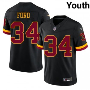 #34 Jerome Ford Commanders Youth Moisture Wicking Football Sewn Jersey - Black Edition 69081098